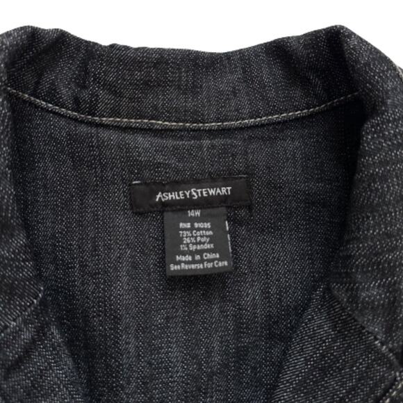Ashley Stewart Blazer Button Front Denim Contrast Stitch Plus Jacket Size 14W - Picture 2 of 10